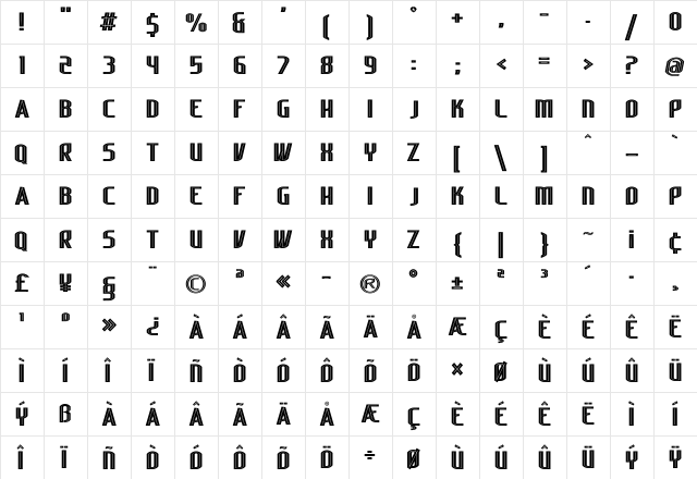 Lakisa Stencil  glyph index