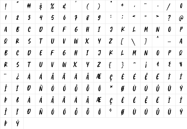 Light In Brush Regular  glyph index