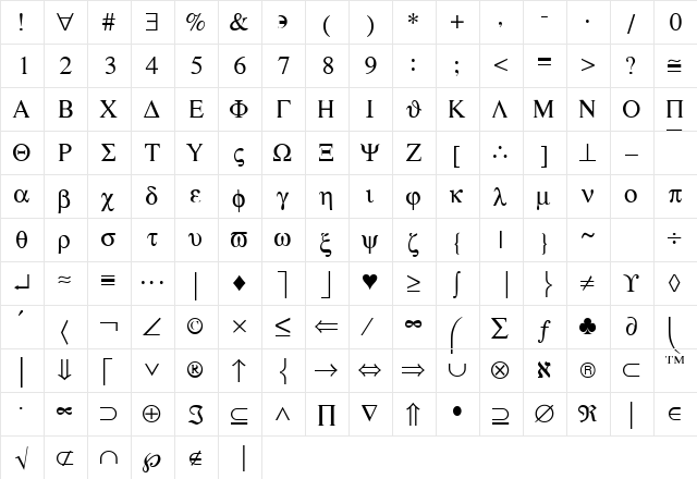 Symbolic Normal  glyph index