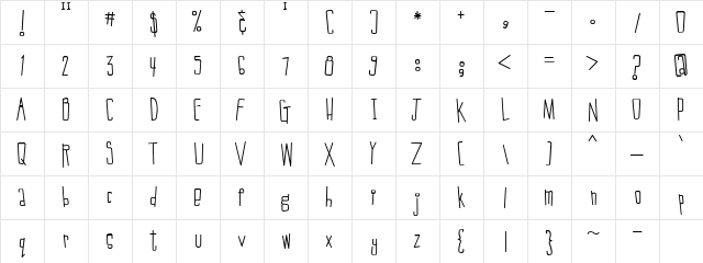 LD Jilly Nilly Regular  glyph index