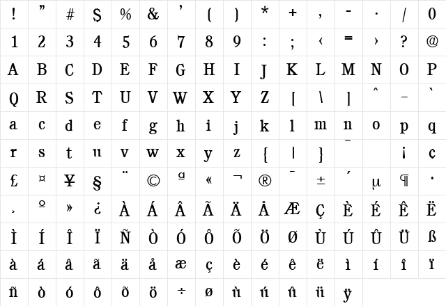 Calgary-Serial Regular  glyph index