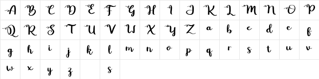 Betty Rose Free Regular  glyph index