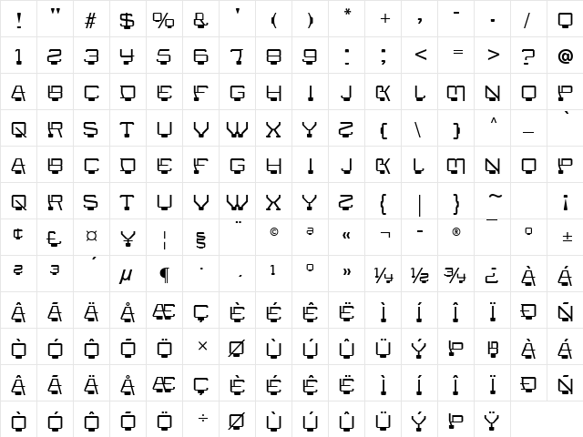 Eon Age Regular  glyph index
