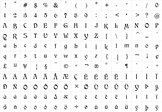 CAT Childs Regular  glyph index