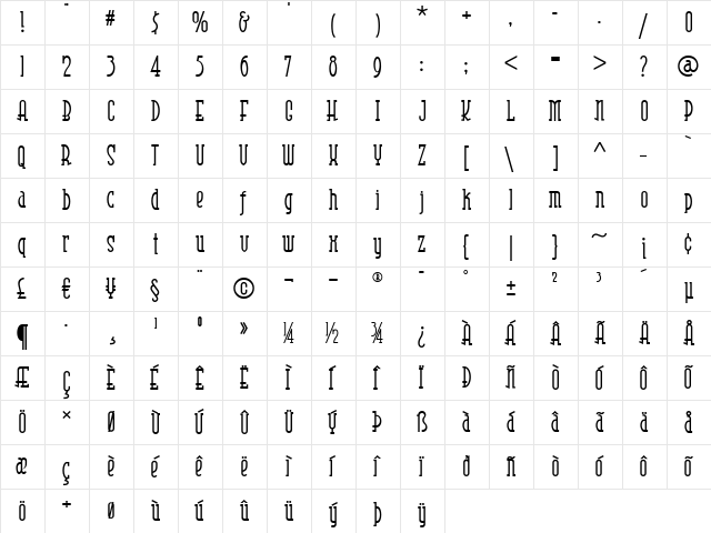 Risky Business Square NF Light Regular  glyph index
