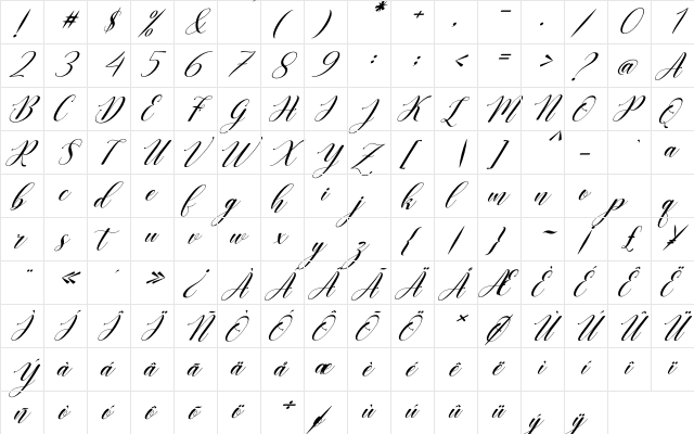 Christmas Bells Italic Regular  glyph index