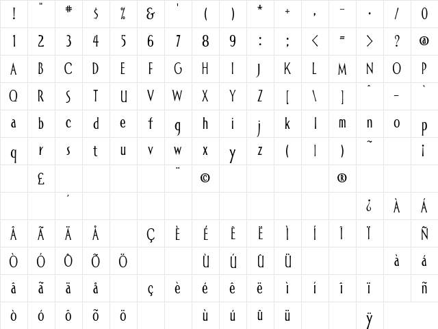 Allise Regular  glyph index