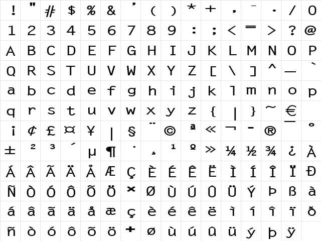 LechterExtended Bold  glyph index