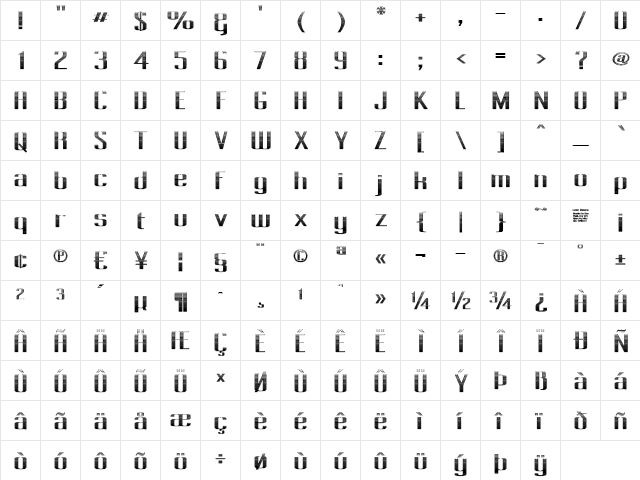 Pecot Lined Jewel Regular  glyph index