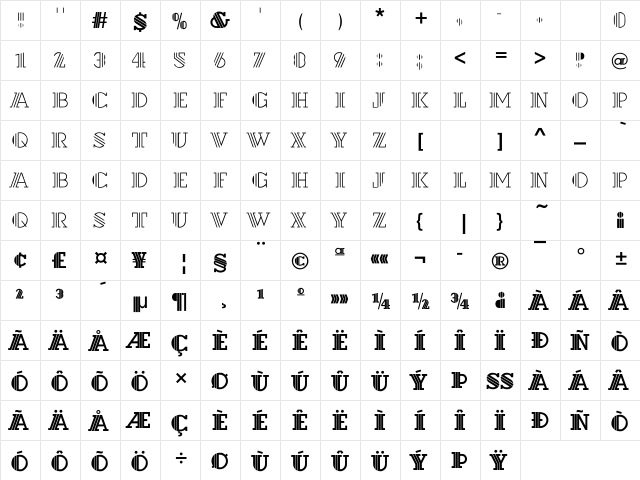 BLT Regular  glyph index