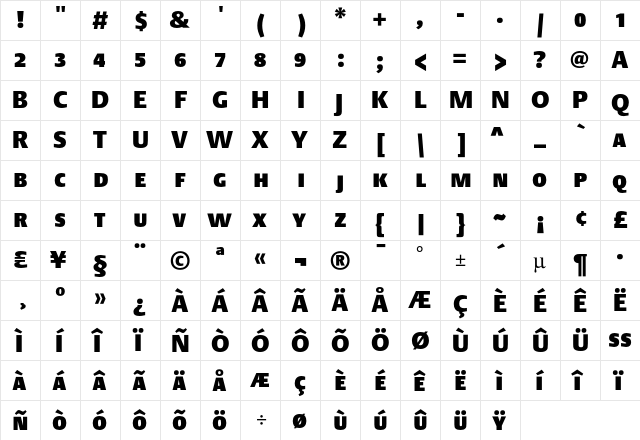 DTL Argo T Caps Heavy  glyph index