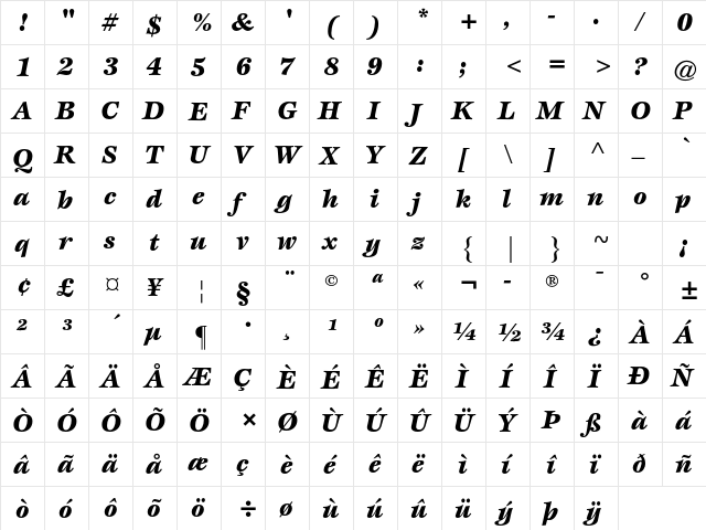 ITC Esprit Std Black Italic  glyph index