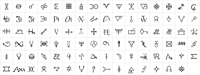 AlchemyC Regular  glyph index