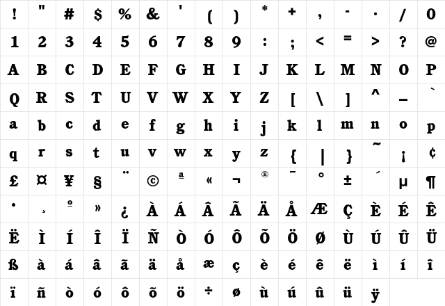 CushingEF-Heavy Regular  glyph index