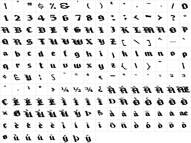 BrawnyArmsLight99 Bold  glyph index