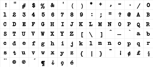 AllureBoldAltSpace Regular  glyph index