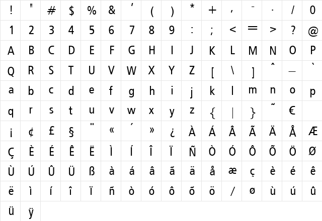 CarlosNoseven Regular  glyph index