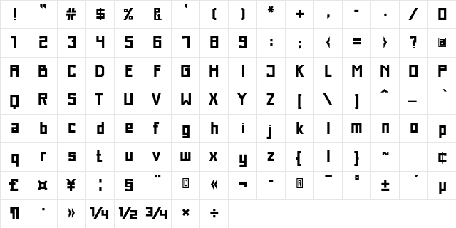 Just Square LT Std Cyrillic Bold  glyph index