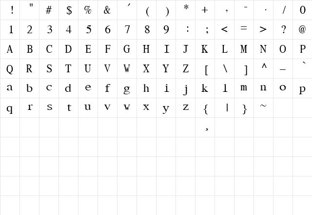 Cincinnatus!" Regular  glyph index