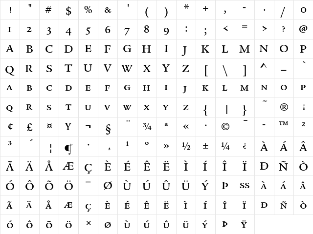 Legacy Serif ITC Medium SC  glyph index