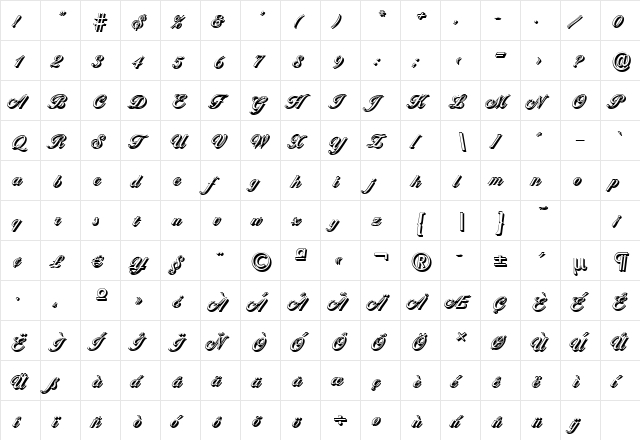 BallantinesShadow-Medium Regular  glyph index