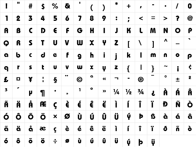 Bauhaus LT Bold Regular  glyph index