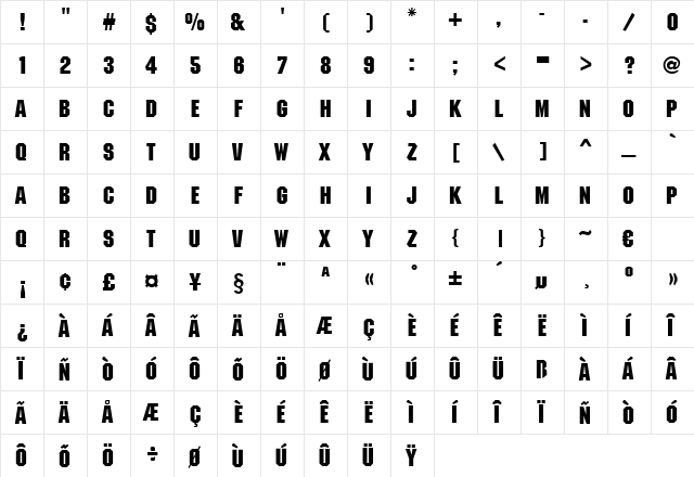 Paneel Regular  glyph index