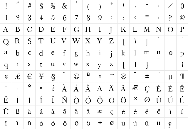 BaskerOldSerial Regular  glyph index