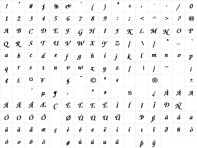 Realization 4 Bold  glyph index