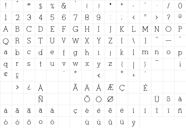 Stymie Regular  glyph index