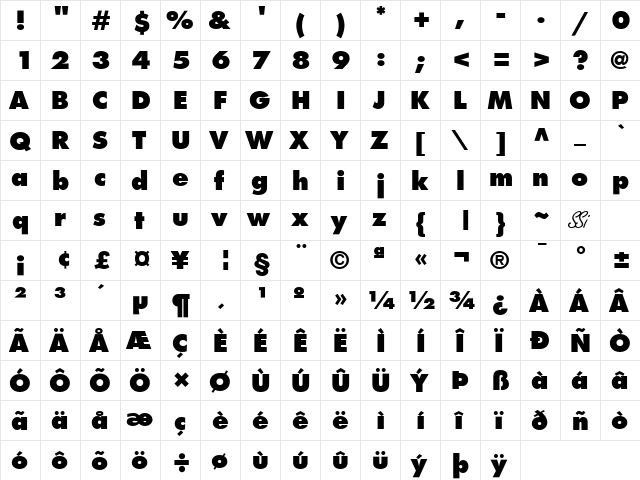 Kudos Black SSi Extra Bold  glyph index