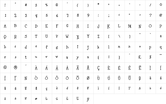 Carnation Regular  glyph index