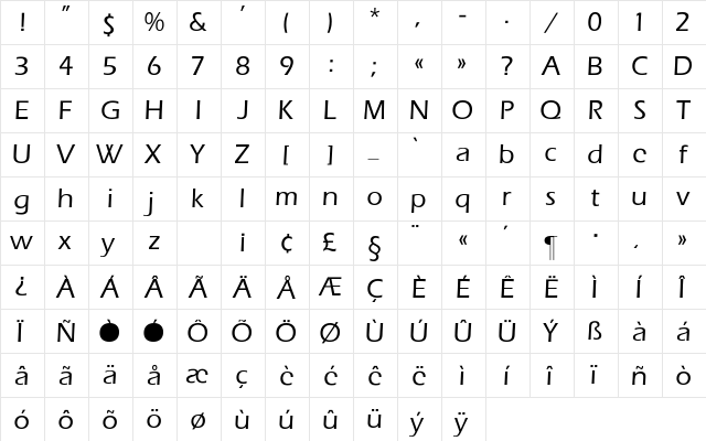 Eras-Medium Regular  glyph index