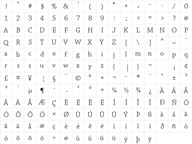 Chaparral Pro Light Caption  glyph index