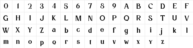 kafina Regular  glyph index