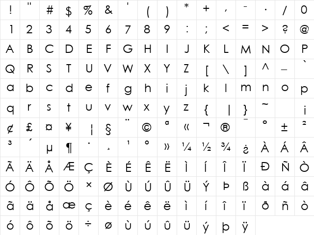 GE Centurion Regular  glyph index