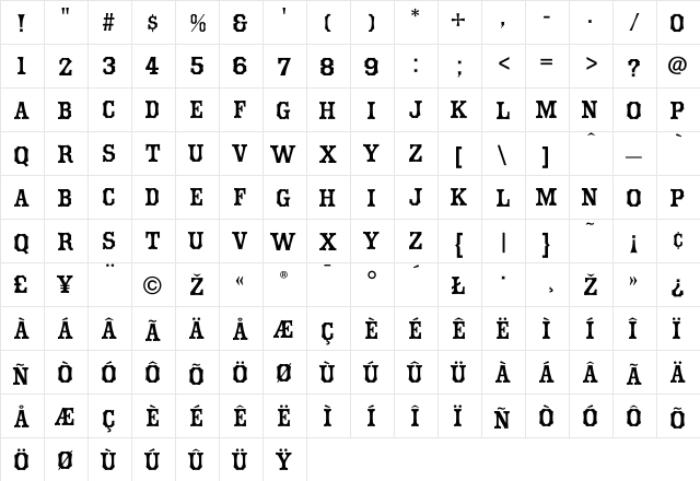 Hometown Normal  glyph index