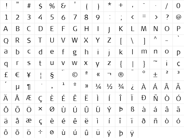 SignaColumn-Light Regular  glyph index