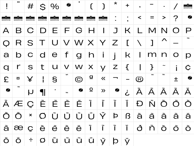 Heading Pro Wide Trial Book  glyph index