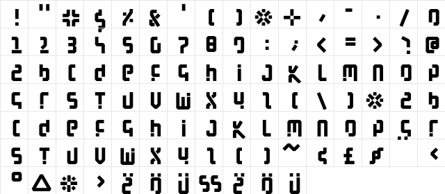 BauHouse200 Regular  glyph index