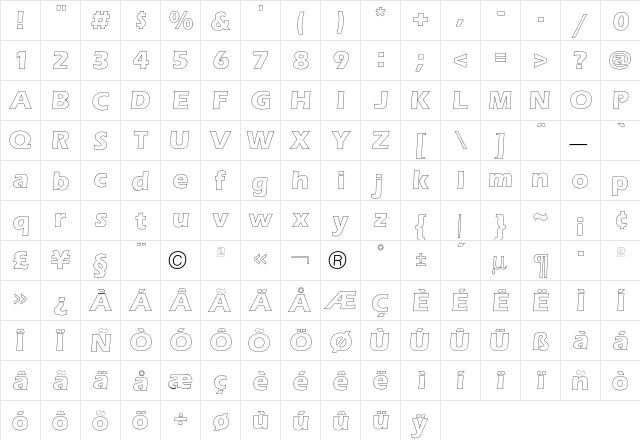 Eras Outline  glyph index