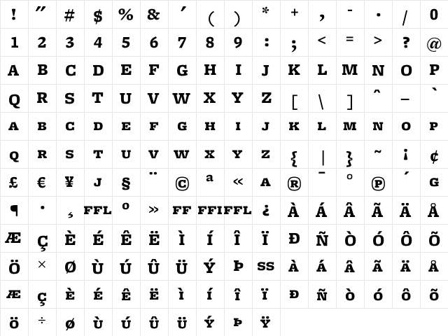 Freight Micro Black SC  glyph index