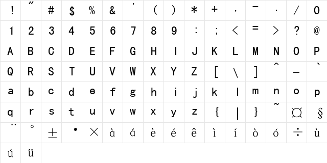 MS Hei Regular  glyph index