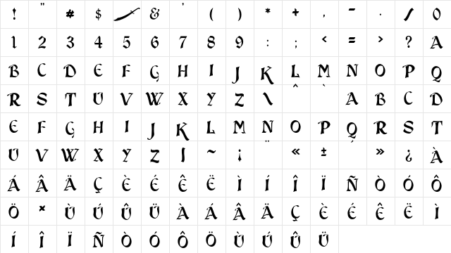 JMH Sindbad Regular  glyph index