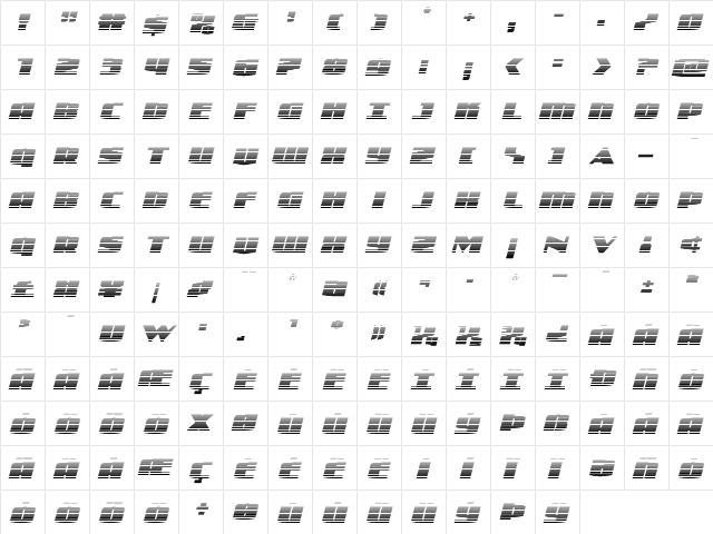 Alpha Century Gradient Italic Regular  glyph index