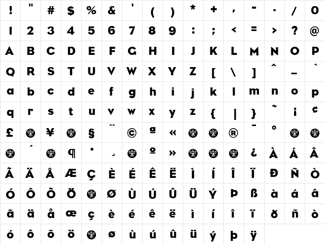BureauEagleBook Regular  glyph index