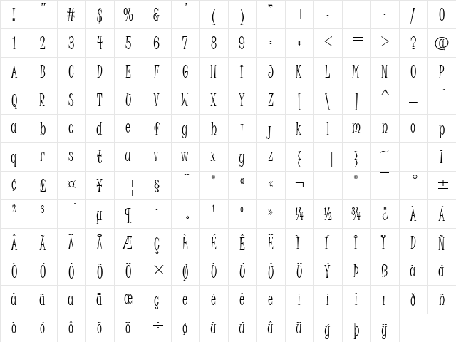 Juice ITC Regular  glyph index