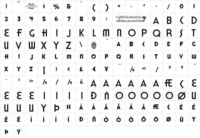 Honest John's Regular  glyph index