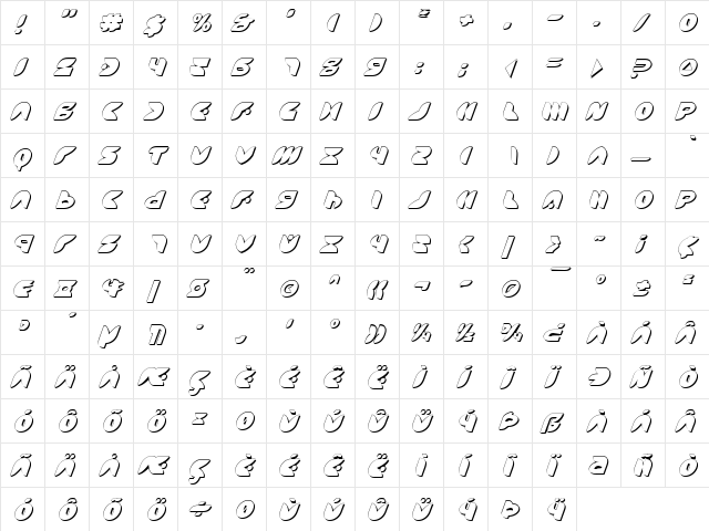 Puff Angel Shadow Italic Shadow Italic  glyph index