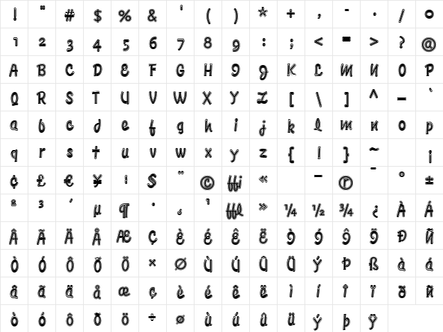 ElliottsVenusDioxideOutlined Regular  glyph index